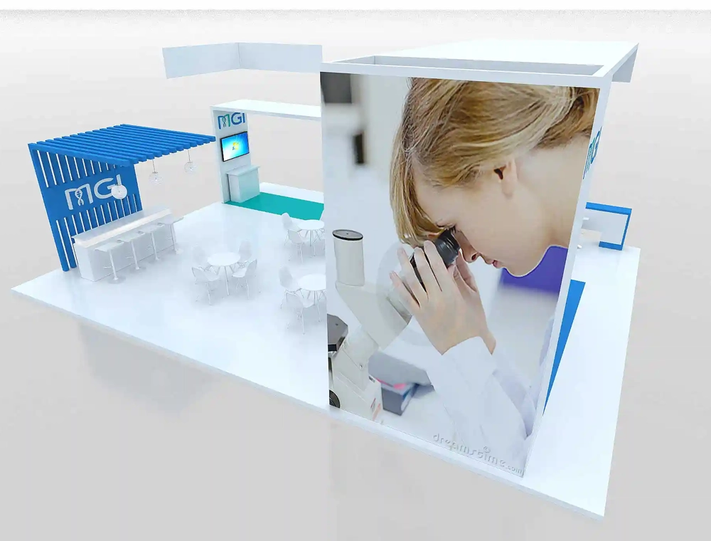 Booth with open design and product displays